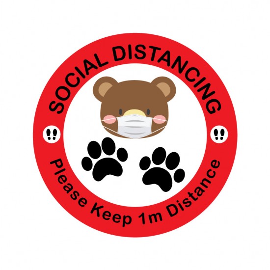 Covid-19 Floor Sticker Please Keep 1M Distance Bear 26cm 3pcs